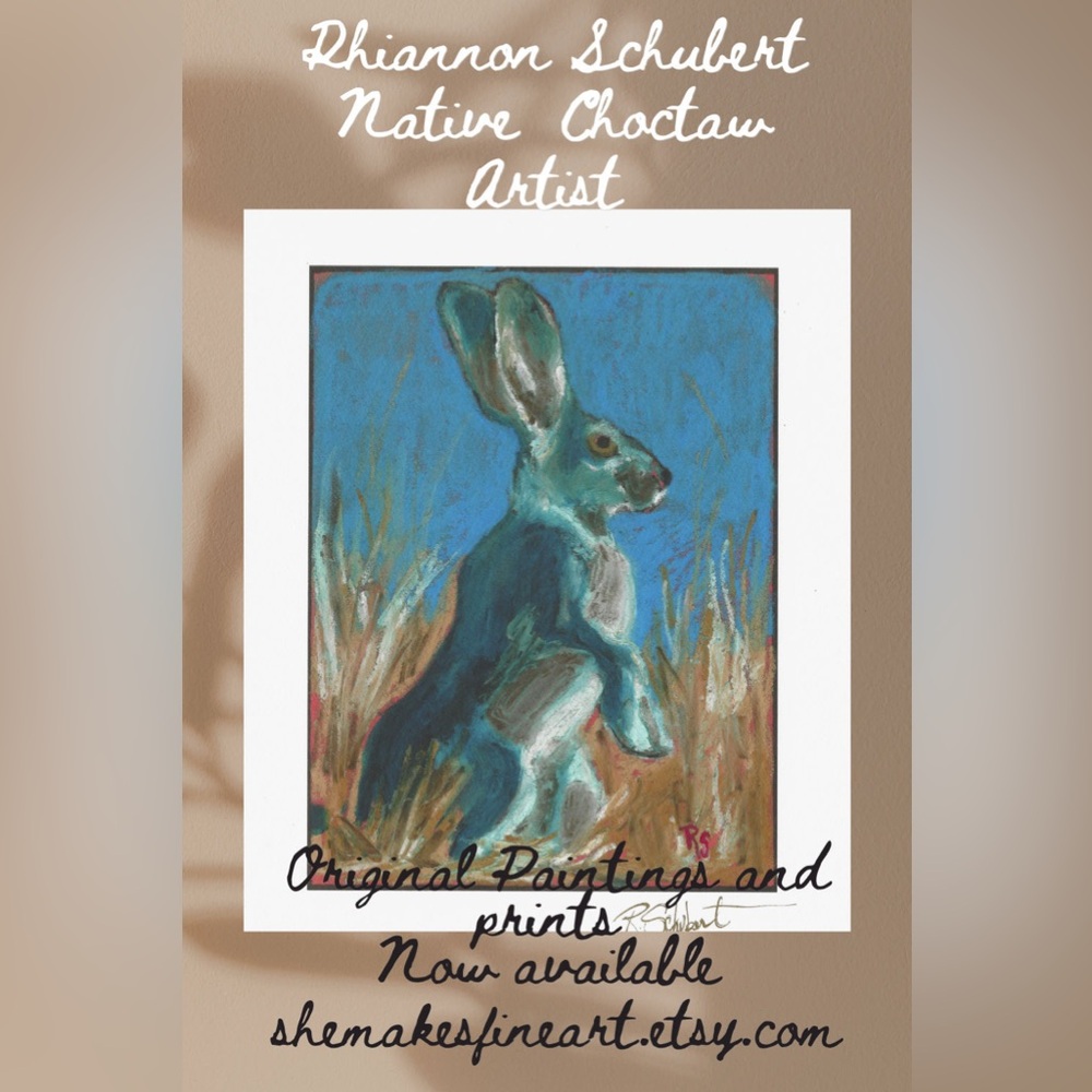 Blue Rabbit Art Print - Bunny painting hand signed by artist